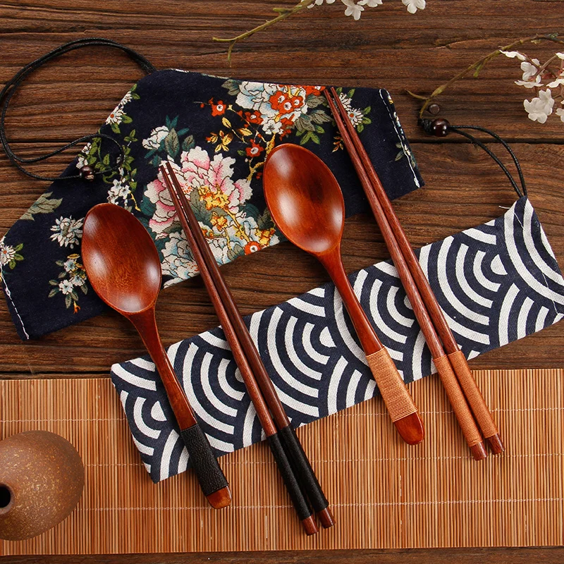 2 pcs/lot Japanese Style Tableware Natural Wood Cloth Packing Set Pack