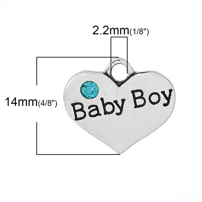 Подвески DoreenBeads в форме сердца серебристого цвета с надписью Baby Boy резные небесно