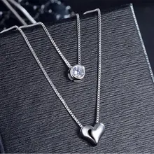 ANENJERY collana in argento Sterling 925 doppio strato catena zircone cuore pendenti collane per le donne kolye girocollo S-N157