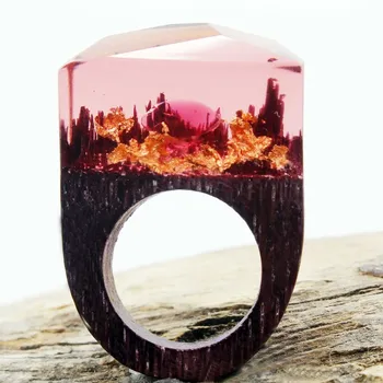 

Wood Resin Ring For Women Handmade Wooden Secret Magic Inside Forest Wedding Band Female Jewelry Drop Ship Supplier Gifts