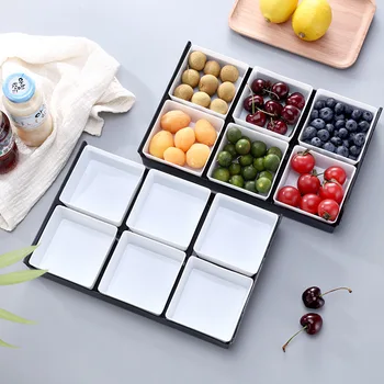

Nordic Dessert Multi Grid Plate Tray Plastic Dry Fruit Snack Candy Box Nuts Melon Storage Box Tea Food Dish Kitchen Organizer