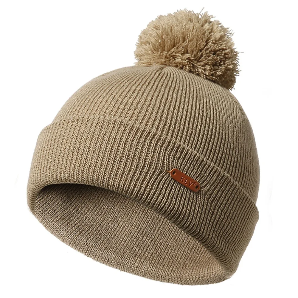 

Mens Womens Fur Pompom Ball Beanies Hat Winter Warm Knitted Cap Solid Color Soft