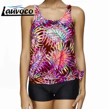 Leaf Print Two Piece Tankini Swimsuits Women with Shorts Large Size Swimwear Big Cup Bathing Suit Plus Size Female Beachwear 4XL plus size palm leaf floral print tankini