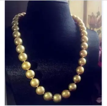 

gorgeous 11-13mm south sea round gold pear necklace 18inch 925s KKK