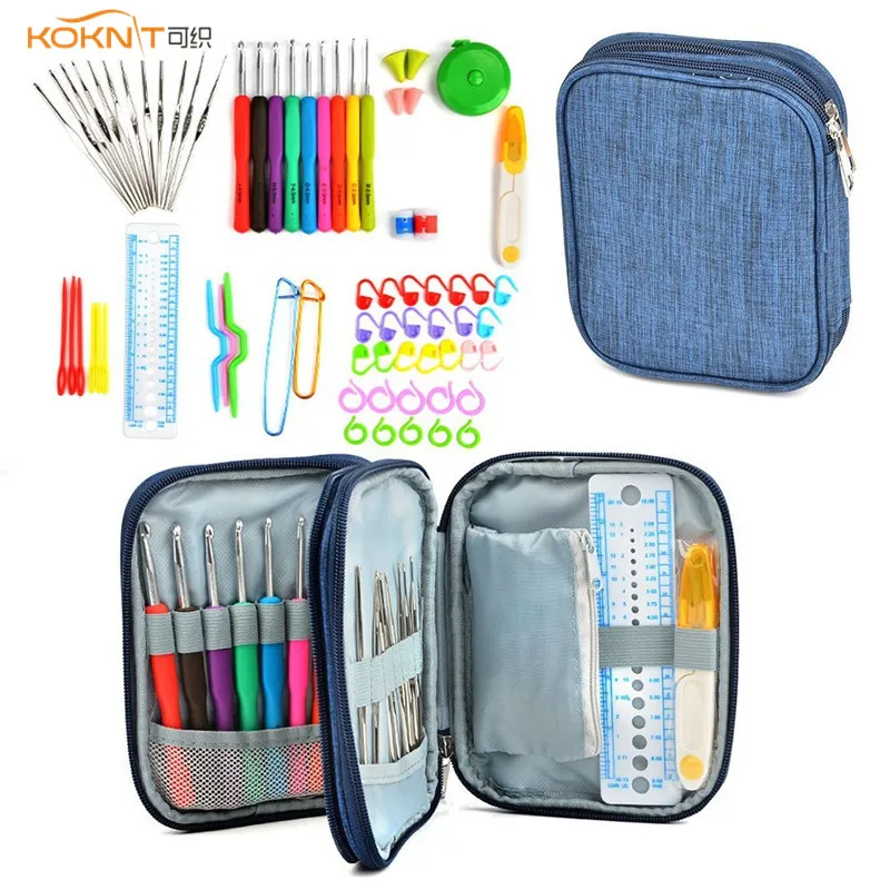 

72 Pcs Aluminum Crochet Hooks Set 2-6mm Ergonomic Crochet Hooks 0.6-1.9mm Knitting Hooks Needle Sewing Accessory With Blue Case