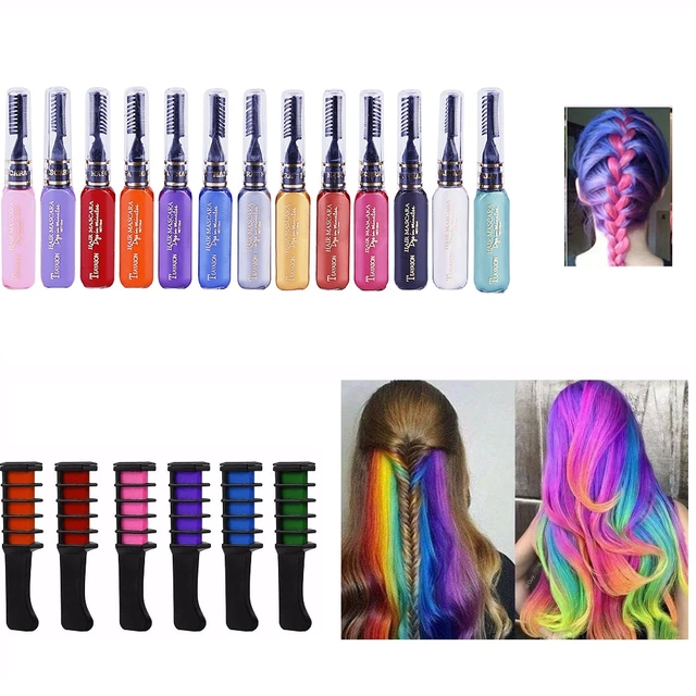 MSDADA Pink and Orange Hair Chalk for Girls - New Hair Chalk Comb Temporary  Washable Hair Color