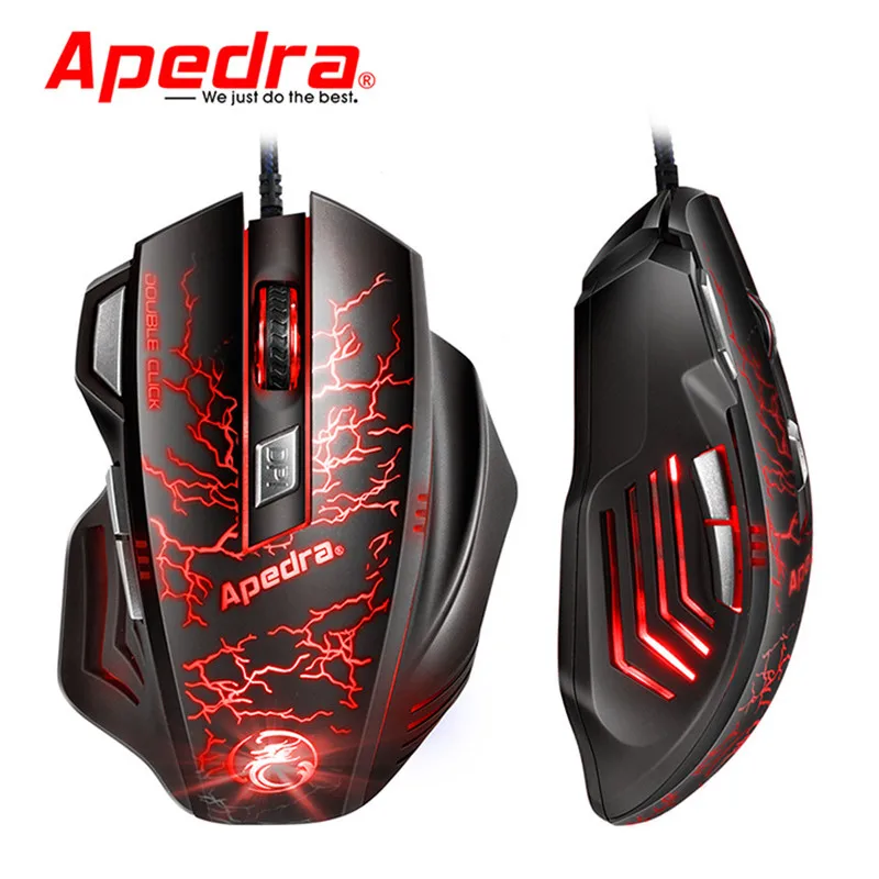 Apedra A7 светодиодный оптический 7 кнопок Проводная игровая мышь USB 3200DPI оптическая