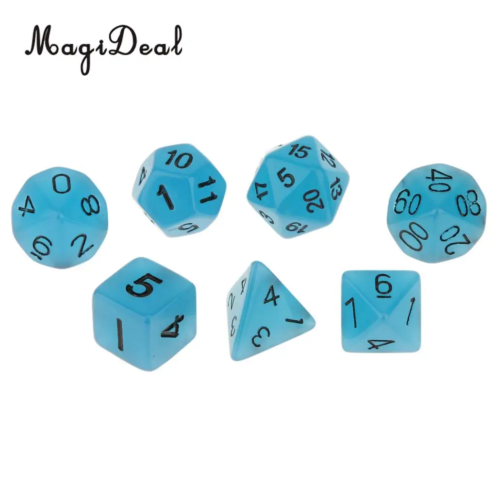 MagiDeal 7 шт. акриловый светящийся в темноте D4 D6 D8 D10 D12 D20 D & RPG Игровой Набор для