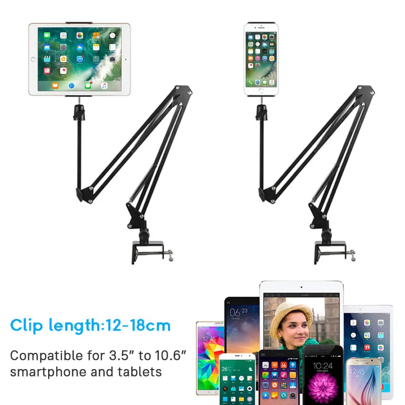 Универсальный держатель для планшета с длинной ручкой 360 градусов 4-10 дюймов для планшета, телефона, стола, кровати, кронштейна для iPad iPhone X 8 samsung