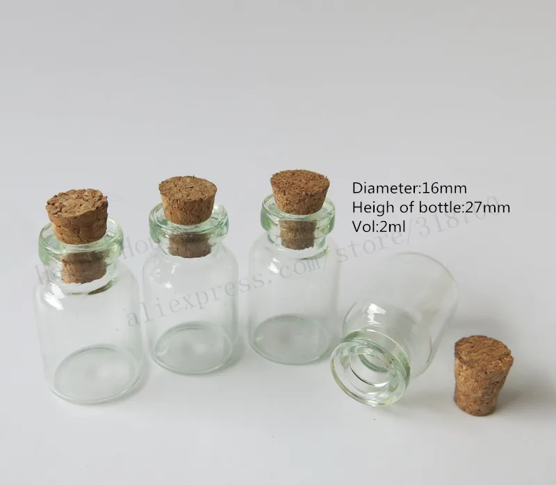1000pcs/lot 2ml mini clear sample vial,2cc small glass bottle with wooden cork,16*27mm cork