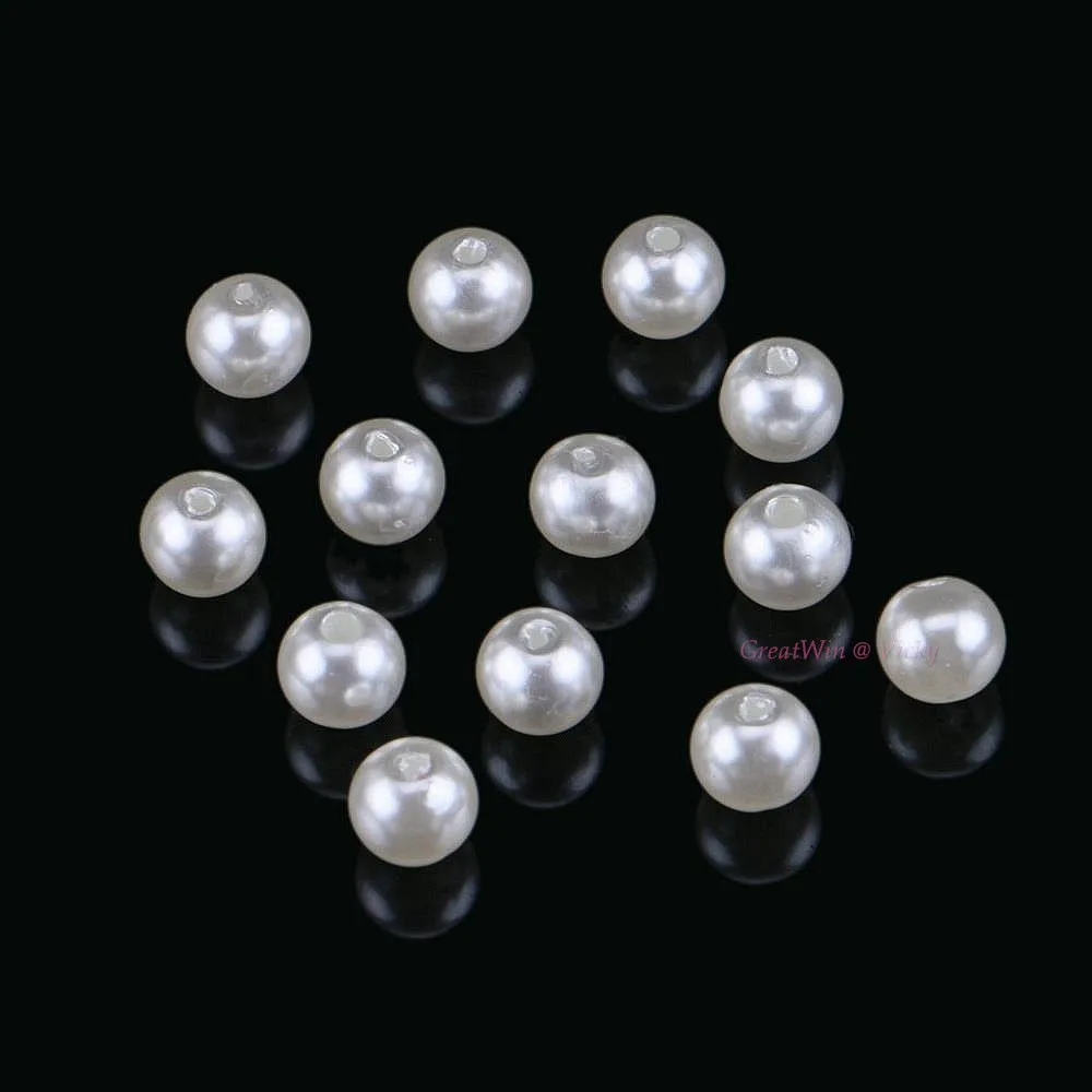 

Beige / White Imitation Pearls Ivory Color Sew On Beads Straight Holes Round ABS Fittings DIY Crafts Necklace 6mm to 10mm