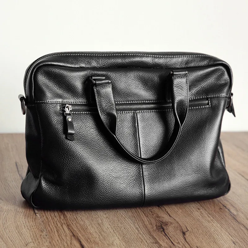 2019 nuevo maletín de piel de vaca Natural 100% de cuero genuino para hombre bolso de negocios de gran capacidad de moda bolso de hombro negro para portátil Masculino - 4