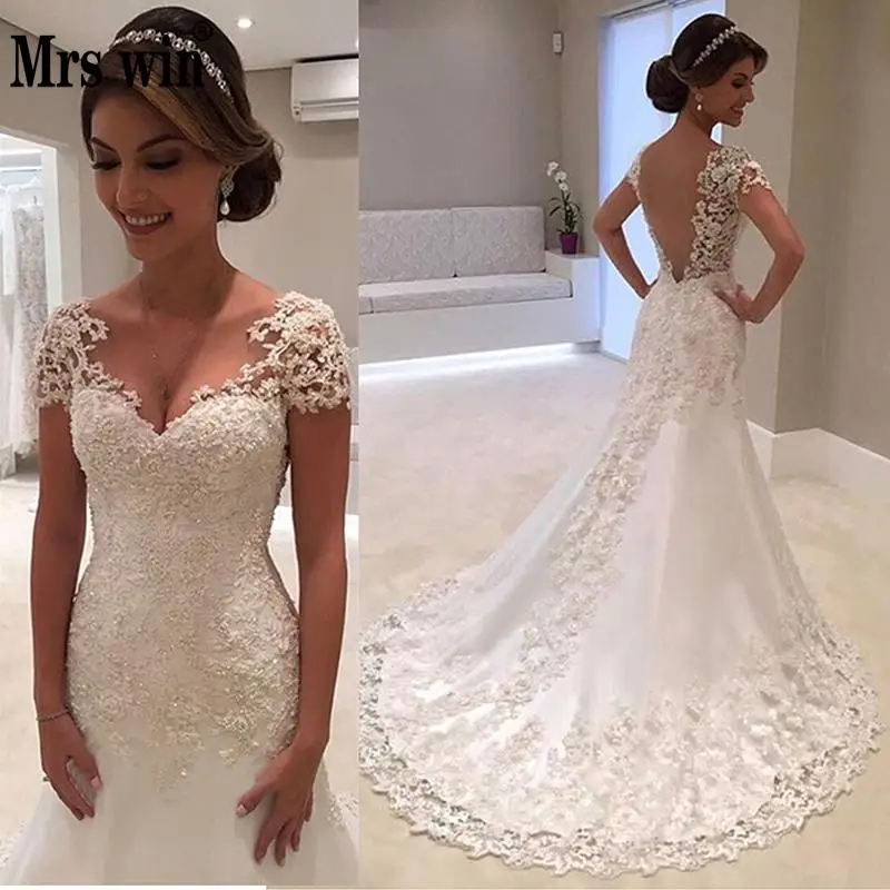 Пикантные Vestido De Noiva белое кружевное с открытой спиной фасона &quotРусалка&quot