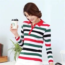 Весна-осень, женские поло с длинным рукавом, высокое качество, хлопковые рубашки, повседневные рубашки, в полоску, тонкие, для отдыха, топы, поло, рубашка