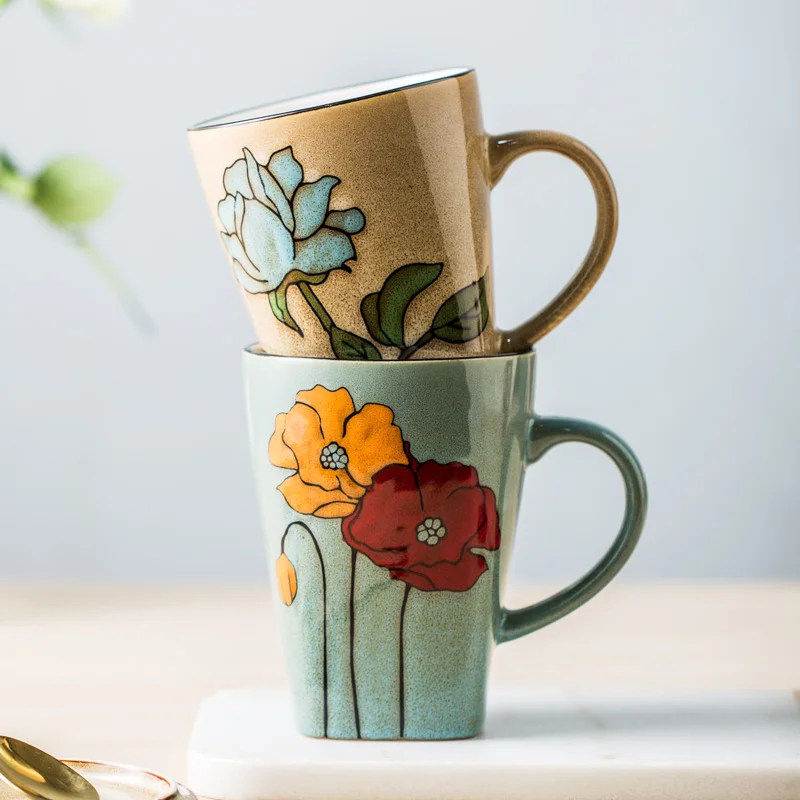 

Creative Glaze Under Color Water Cups Cover Spoon Drink Cup Gift Box Gift Ceramic Mark Cup Large Capacity Home