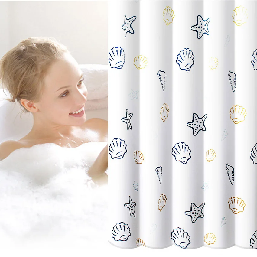 

Cartoon Shower Curtain Shells Starfish Waterproof Bath Curtains Bathroom For Bathtub Bathing Cover Extra Large Wide 12pcs Hooks