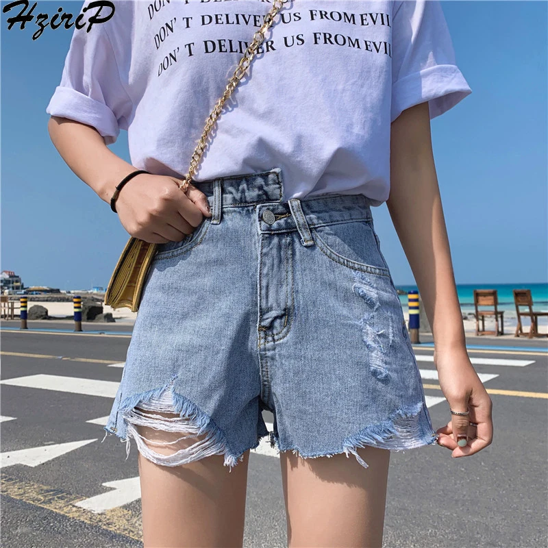 HziriP новые 2019 летние джинсовые винтажные шорты Свободные Для женщин отверстие короткие женские джинсы Высокая талия мода Жан Feminino большой