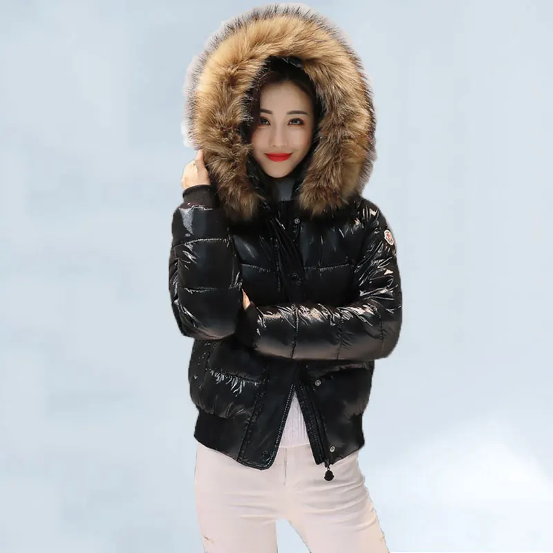 

2019 Winter New Bright Coat Women Korean Short Down Cotton Padded Thick Large Fur Collar Cotton Jacket Student Jacket Women 448
