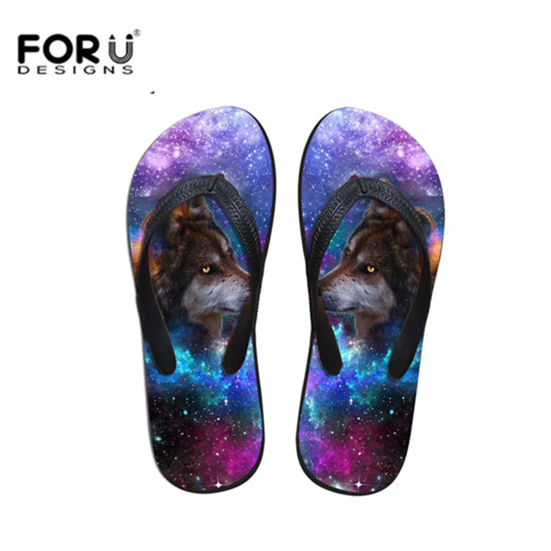 

FORUDESIGNS 3D Universe Galaxy Wolf Horse Pattern Slippers for Ladies Girls Light Summer Beach Flip Flops Women's Casual Sandals