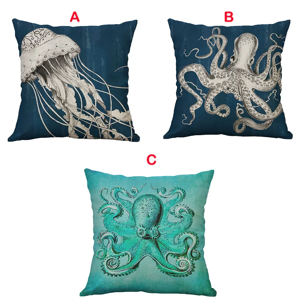

Deep Ocean Theme Cushion Cover Giant Octopus Huge Jellyfish Prints Pillow Cover Pillow Protector Pillow Shams