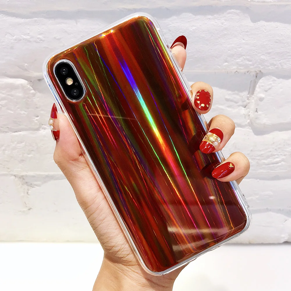 KIPX1122_14_JONSNOW Aurora Shining Laser Phone Case for iPhone 6 6S 7 8 Plus X XS XR XS Max Glossy Soft Silicone Case Back Cover Capa Coque Fundas