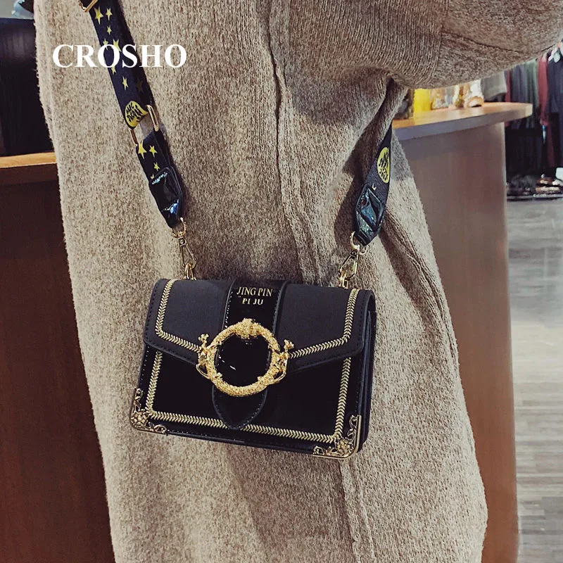 

CROSHO Ins Women's New Embroidered Wide Shoulder Strap Square Bag Goes Well with One-shoulder Crossbody Bag Trend