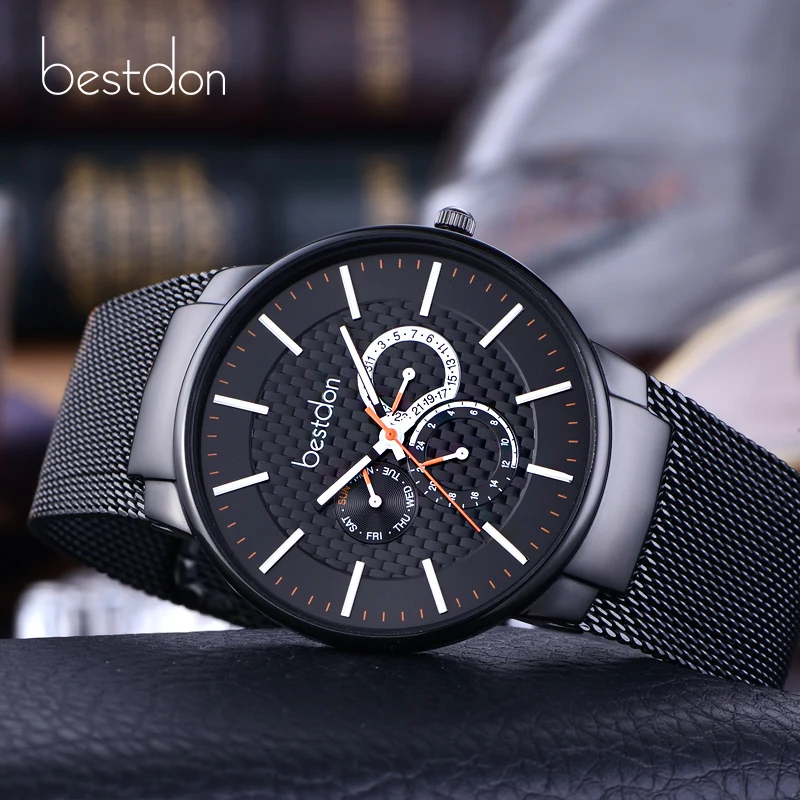 

Fashion Luxury Brand Bestdon Watches Men Stainless Steel Mesh Band Quartz Sport Watch Chronograph Men's Wrist Watches Clock Men