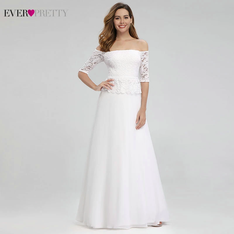 Robe De Soiree Femme Ever Pretty белые вечерние платья с открытыми плечами и половинными рукавами элегантное кружевное вечернее платье для вечерние - Цвет: White