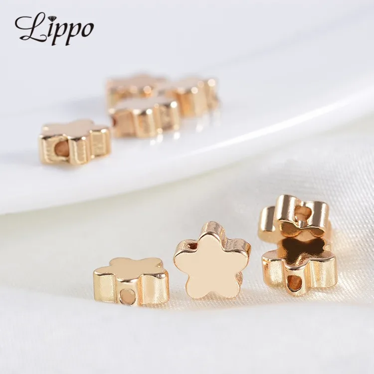 

50pcs Design Beading Jewelry Findings 24K Gold Plum Blossom Bead Flower Space Bead Fit Fashion Jewelry Necklace Bracelet