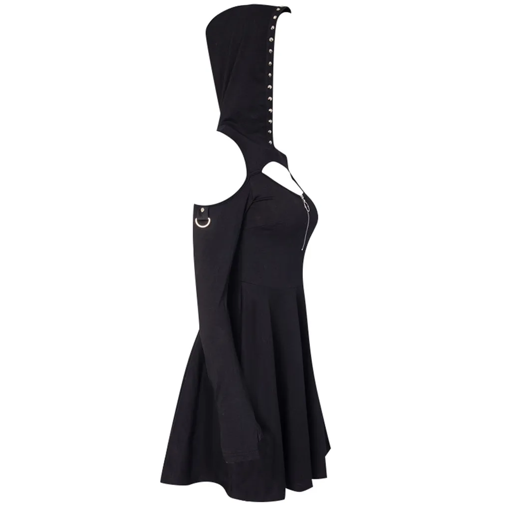Женское платье с капюшоном в готическом стиле панк с открытыми плечами в стиле ретро, Элегантное летнее платье, вечерние платья, большие размеры, женское платье 19Je