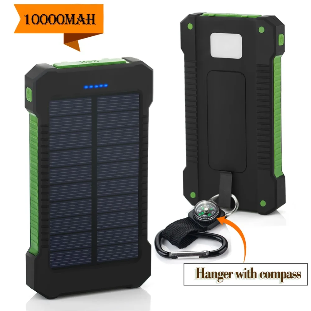 20000 мАч водонепроницаемый внешний аккумулятор Солнечное зарядное устройство двойной USB Солнечный аккумулятор зарядное устройство для iPhone смартфон с компасом светодиодный