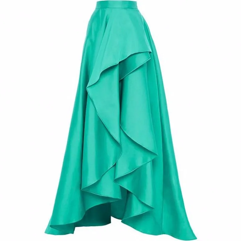 Модные Сатиновые юбки цвета фуксии с оборками для женщин, вечерние длинные юбки на молнии, Женская юбка, Saia Longa - Цвет: Зеленый