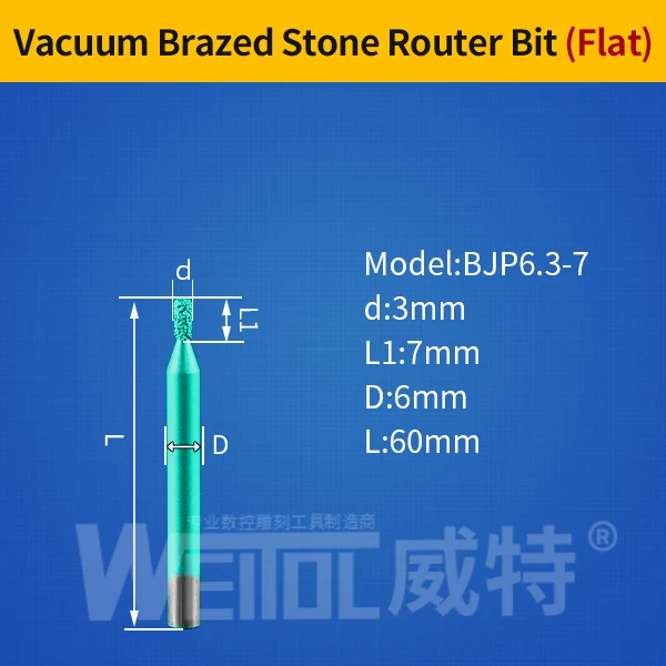 WeiTol плоская головка вакуумной пайки Камень Гравировальные биты мраморные режущие биты Долбление камень Фрезерный резак песчаник с ЧПУ Инструменты - Длина режущей кромки: BJP6.3-7