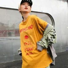 Dragon Print Vogue Style T-shirt Women O-Neck Drop Shoulder Street Tee Shirts Summer 2019 Streetwear T shirts Woman Clothing drop shoulder milk print high low t shirt