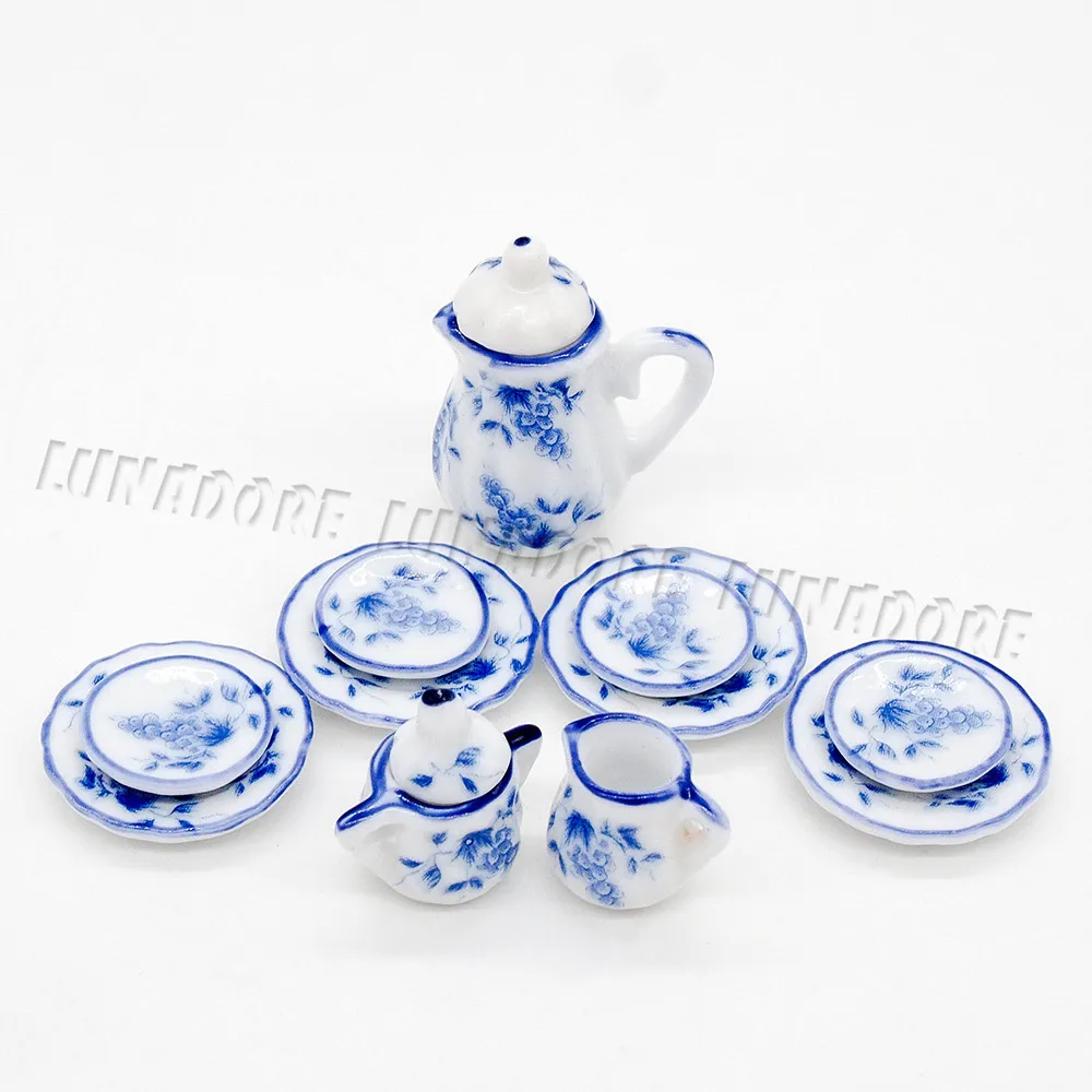 Mini Tee Tasse Teekanne Puppenhaus Zubehör Teetasse Tafelschirr Set Blau 1zu12 