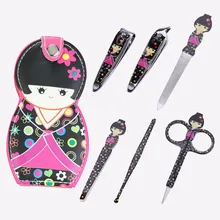 6pcs/set Nail Cutter File Scissors Tweezers Cute Japanese Doll Clipper Manicure Nail Art Tools Random Color