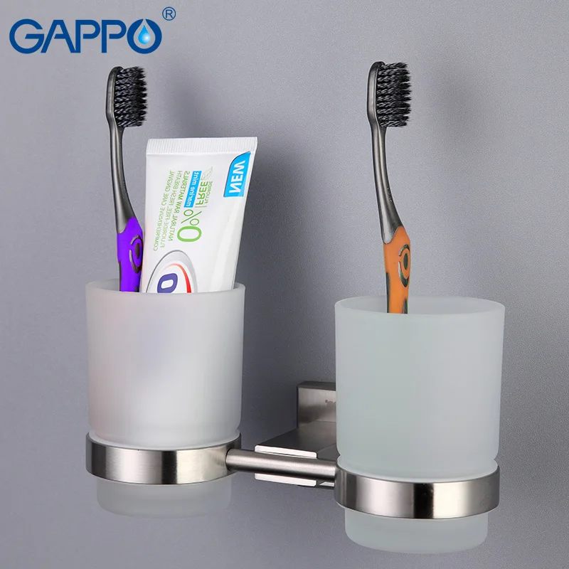 Billige GAPPO Edelstahl Tasse Becher Halter Doppel Glas tasse halter Wand mount Zahnbürste Zahn tasse halter Bad Hardware
