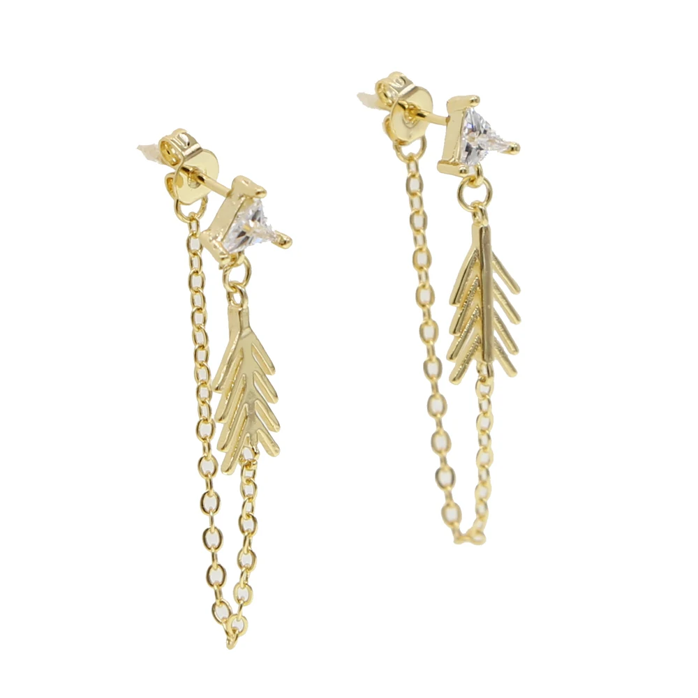 

dropshipping gold color chain earring for women lady wedding birthday tassel dangle earring with cz paved earring gift