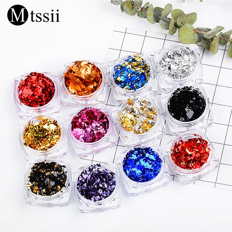 Mtssii 1 Box Gold Silver Irregular Aluminum Foil Paper Nail Art Sticker