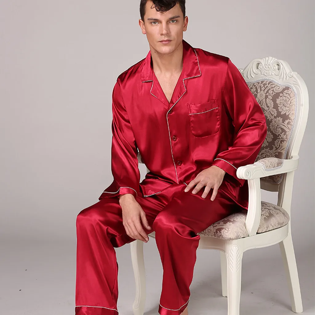 

Men's Stain Silk Pajama Set Modern Style Sleepwear Men Sexy Soft Cozy Satin Nightgown Lounge Pajama Sets Nightwear 7.23