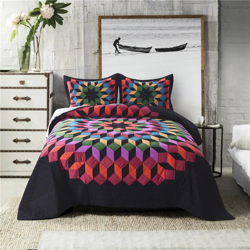 American Handmade Patchwork Quilt Set 3PCS Quilted bedding Cotton Quilts Aircondition Bedspread Bed Covers King Size Coverlet