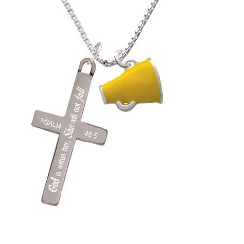 Small Yellow Megaphone - She will not Fall - Cross Necklace (1)