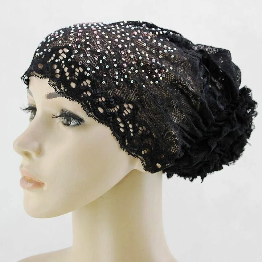 

Lace Muslim Inner Women's Hijab bonnet Cap Islamic Underscarf white Bonnet Hat diamond muslim head scarf black hijab inner cap