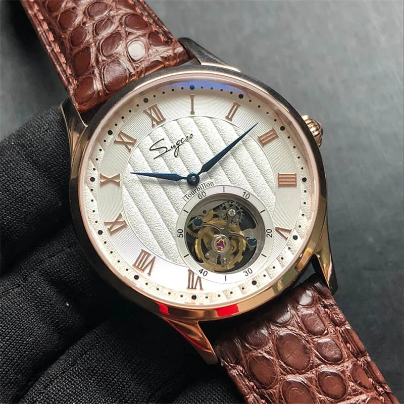 Топ Скелет турбийон часы для мужчин крокодиловая кожа ручные механические наручные часы для мужчин s ST8002 horloge mannen 5ATM