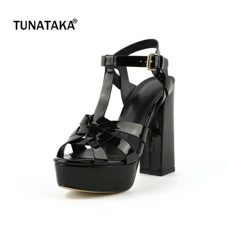 

Summer Platform Square High Heel Open Toe Woman Sandals Fashion Buckle Dress Shoes Woman Black Pink