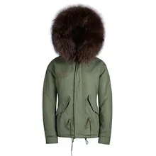 2017mr& Mrs модный стиль зимние теплые кофе с воротником из меха енота с искусственный лайнер парка Куртки Мужская Вниз Короткие Куртки