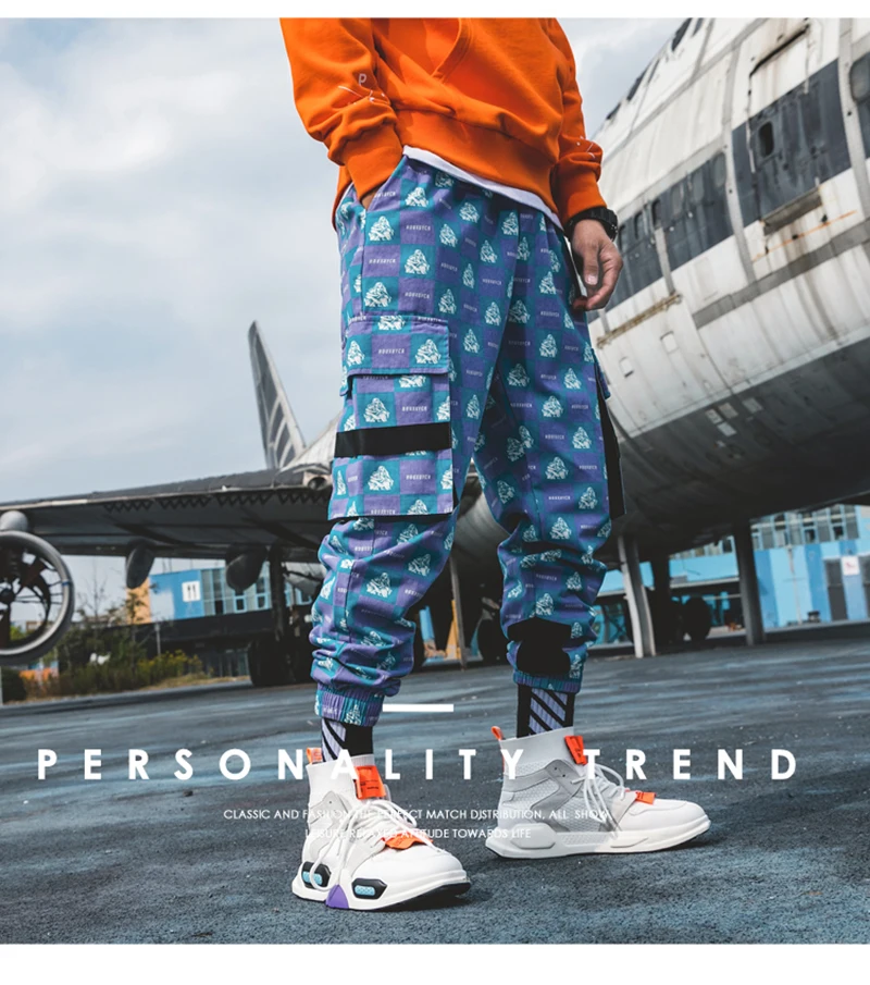 Purple Skateboard Color Pants Men Cotton Camo Hip Hop Fashion Cargo Pants  (32)