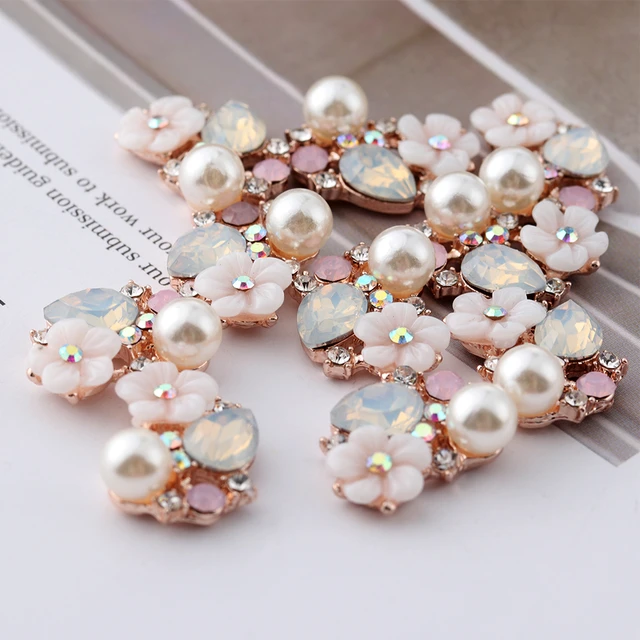 5/10Pcs Pearl Rhinestone Buttons Vintage Flower Button Metal