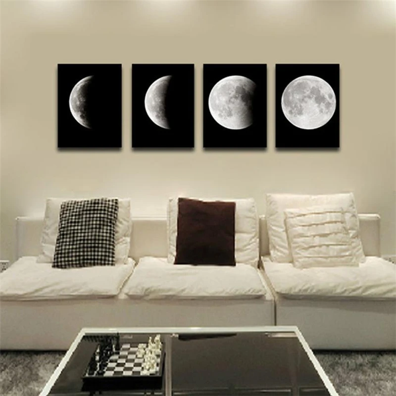 Modern Art Print on Canvas Home Wall Decor Poster Abstract The Moon 4PCS Framed Removable Resistant Removed Home Decor C0430#30 15