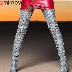 Smirnova/2020 г. Новые сапоги выше колена женские сапоги с острым носком обувь для выпускного вечера на высоком тонком каблуке на молнии женские
